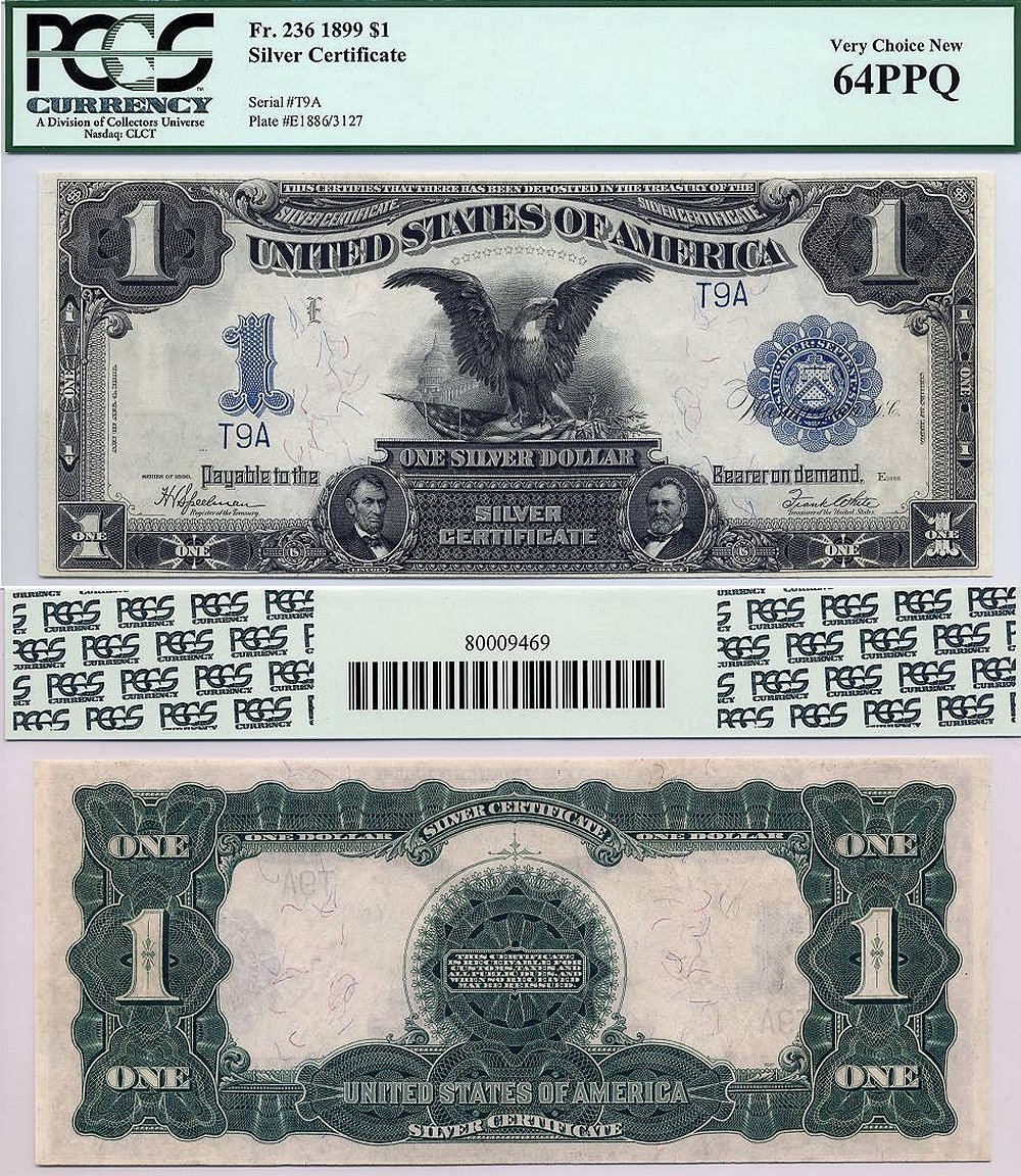 1899 $1 Silver Certificate "Black Eagle" PCGS Graded CU64EPQ S/N T9A