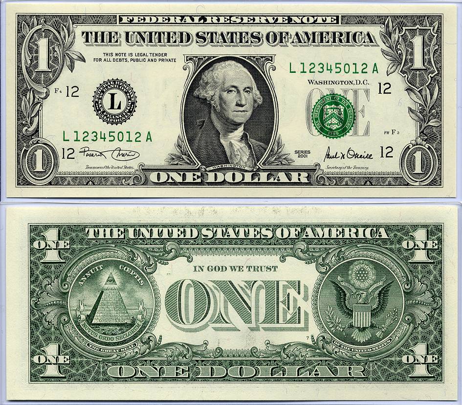 2001 $1 Federal Reserve Ladder Note S/N L12345012A
