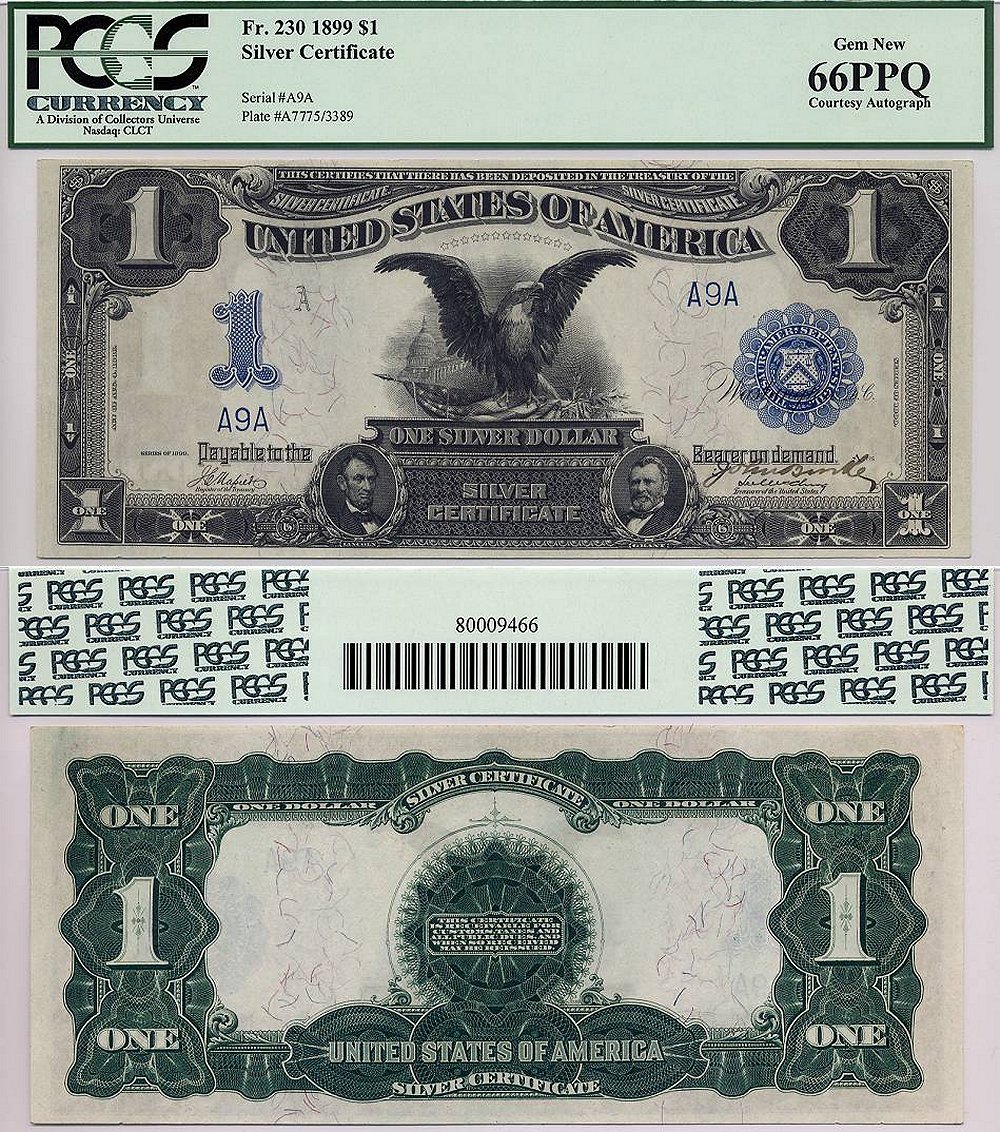 1899 $1 Silver Certificate "Black Eagle" PCGS Graded GEM 66PPQ S/N A9A