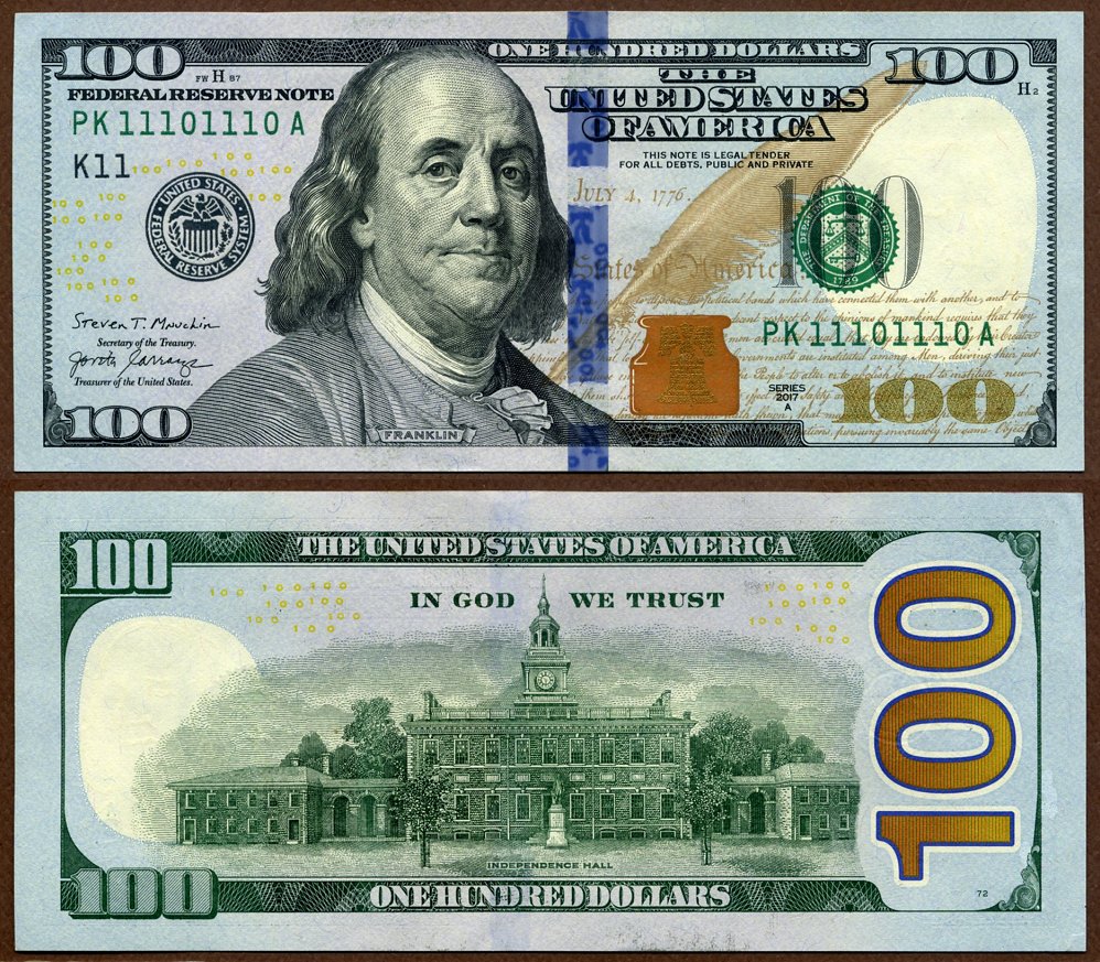 2017A $100 Federal Reserve Note S/N PK11101110A