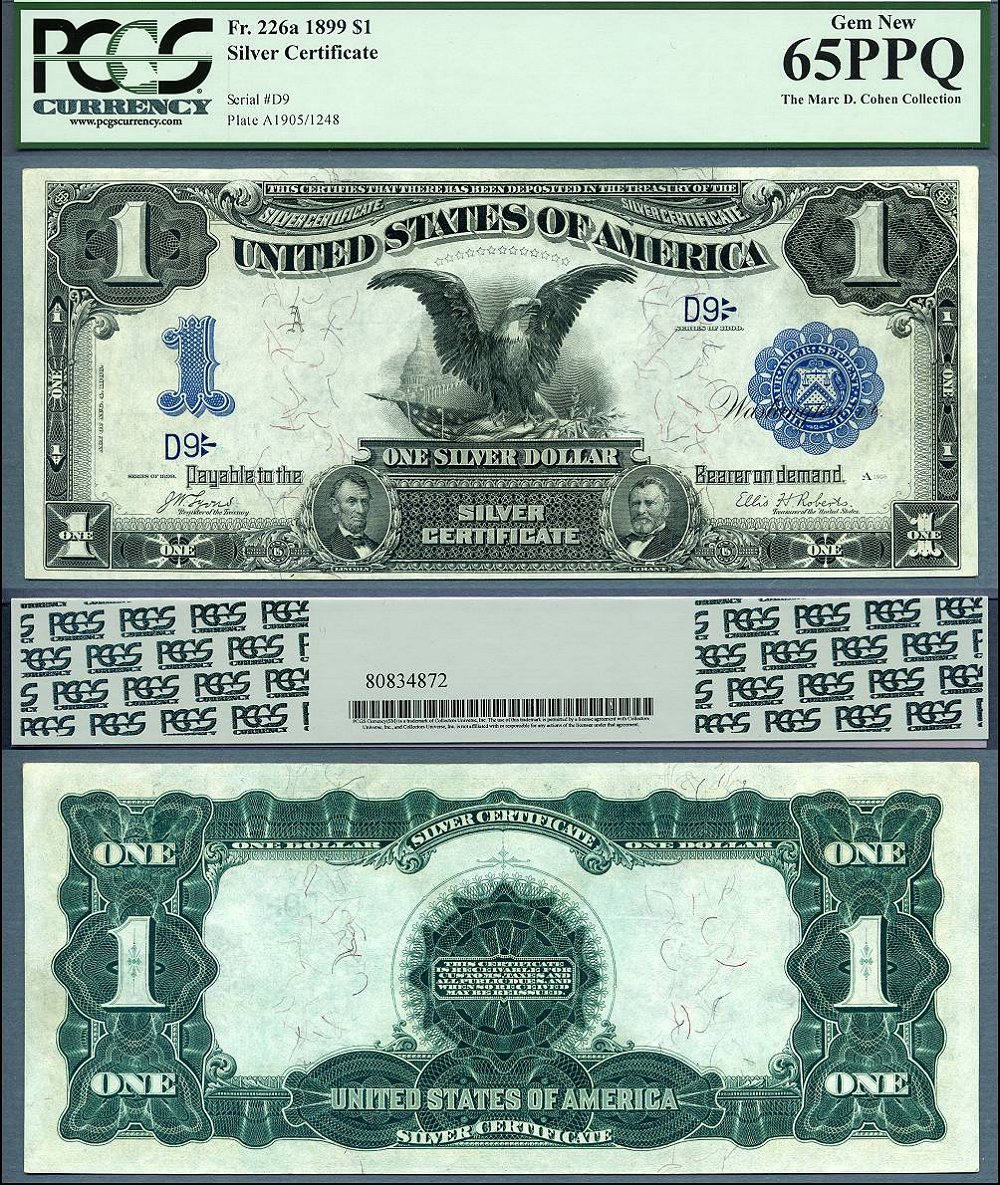 1899 $1 Silver Certificate "Black Eagle" PCGS Graded GEM New 65PPQ S/N D9