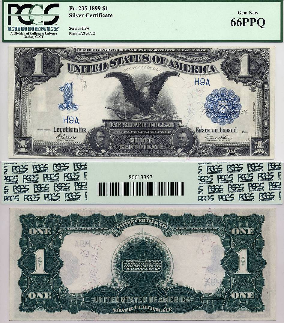 1899 $1 Silver Certificate "Black Eagle" PCGS Graded GEM 66PPQ S/N H9A
