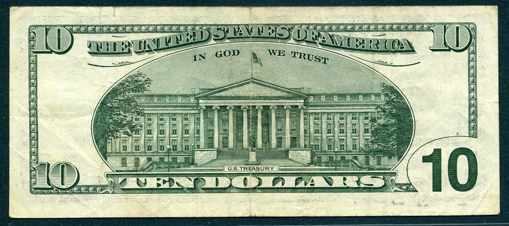 2003 $10 Federal Reserve Note S/N DK03221984A