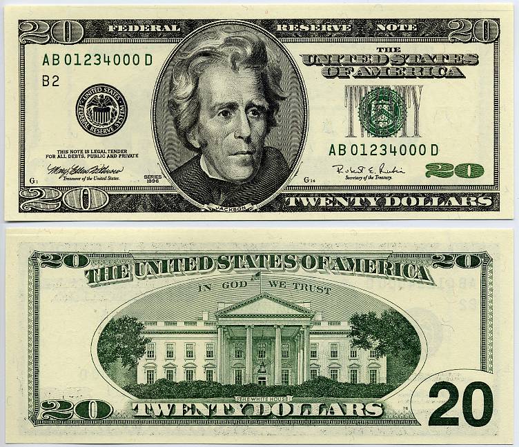 1996 $20 Federal Reserve Ladder Note  S/N AB01234000D