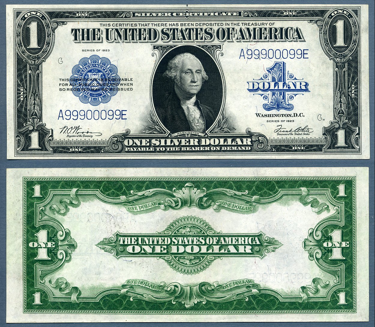 1923 $1 Silver Certificate FR-238 Fancy S/N A99900099E