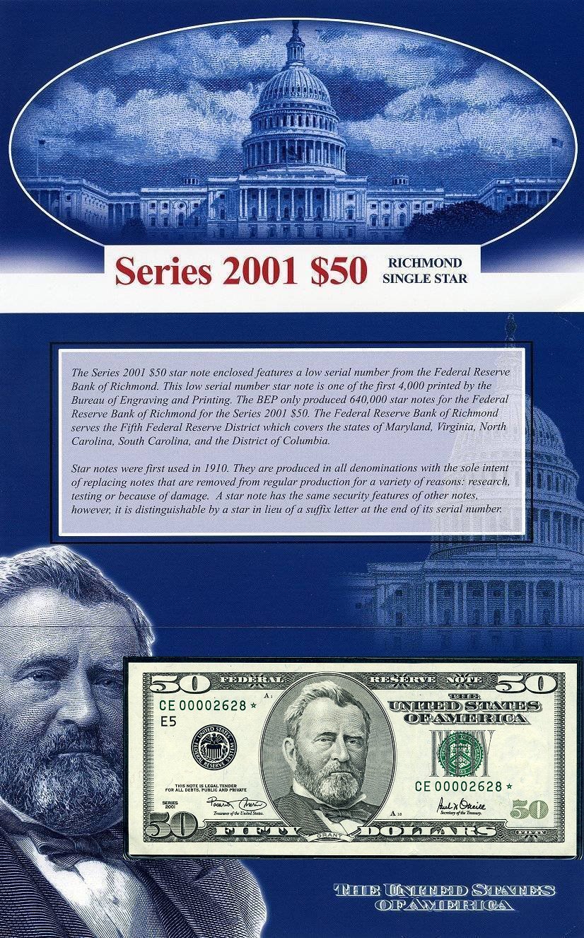 2001 $50 Federal Reserve Star Notes "Richmond"
