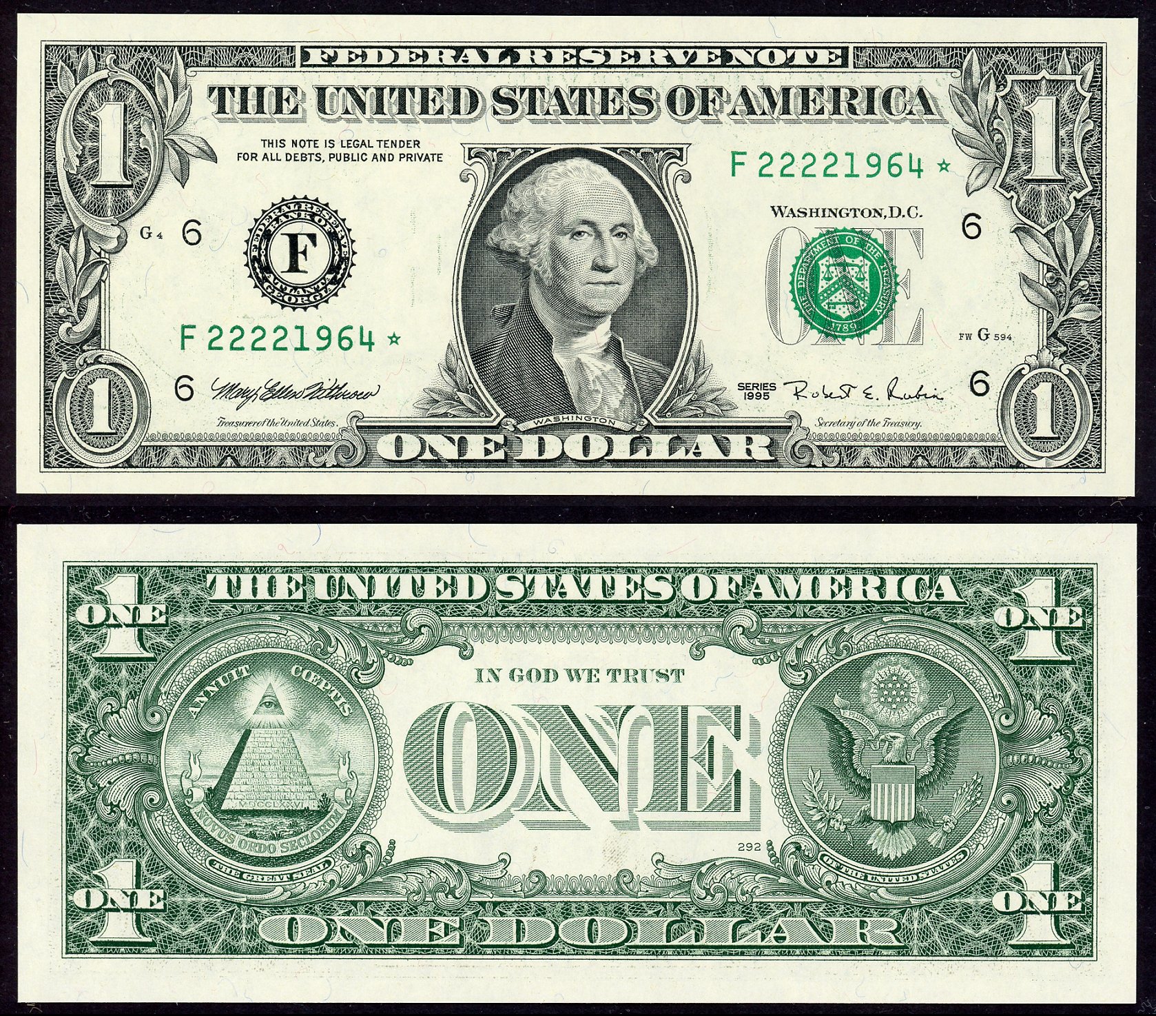 1995 $1 Federal Reserve Star Note S/N F22221964*