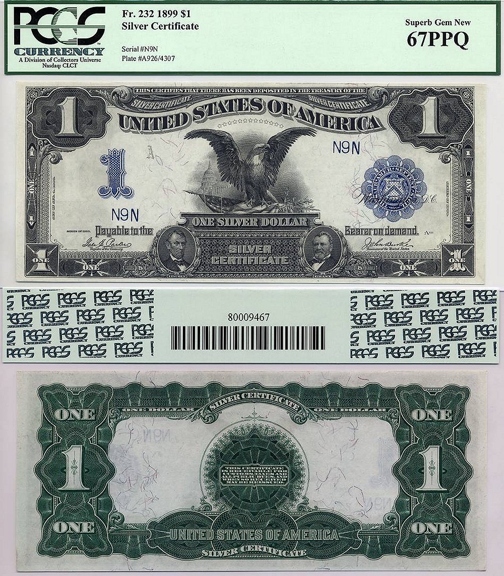 1899 $1 Silver Certificate PCGS Graded Superb Gem New 67EPQ S/N N9N